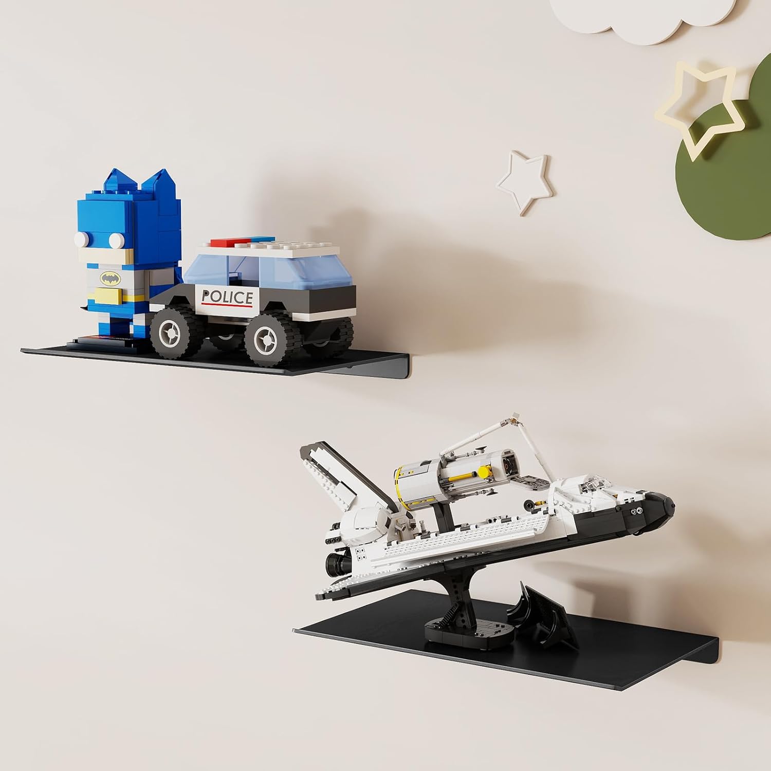 MKO 8 Small Floating Shelves for Wall, Metal Wall Mounted Shelf for Bathroom, Bedroom, Living Room, Kitchen, Little Mini Tiny Display Hanging Shelves for Books/Storage/Room Decor 2 Packs, Black